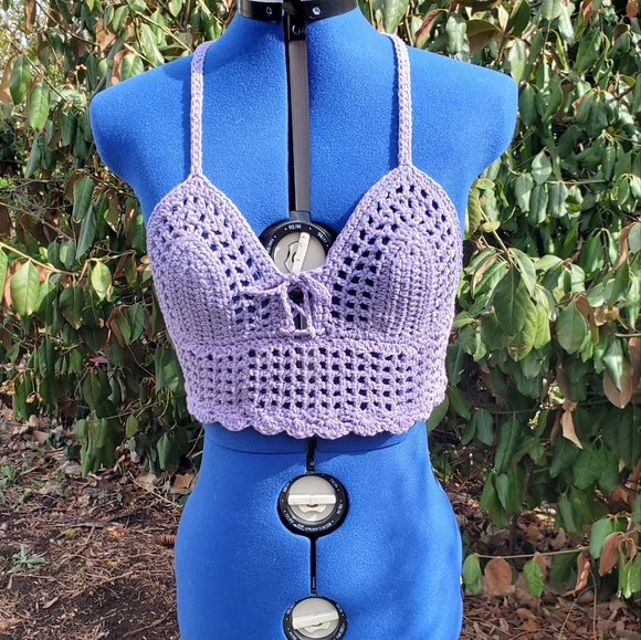Summer Crop Halter Crochet Boho Retro 70s Festival Top - Picture 8 of 8